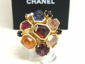  free shipping CHANEL Chanel ring ring color stone here Mark Gold Vintage multicolor 01A weight :26.1g