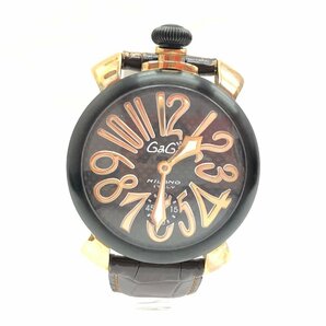 送料無料 GaGaMILANO ガガミラノ マヌアーレ 48ｍｍ 手巻き ゴールドプレート カーボンダイアル メンズ 腕時計 正規品の画像1