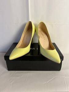 MAMIAN heel size 22.5cm lemon yellow enamel shoes suede pumps lady's mami Anne shoes 