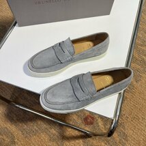 Brunello Cucinelli　ブルネロクチネリ イタリア　メンズ　シューズ　靴　スエード ローファー カジュアル　グレー　39-44サイズ選択可能_画像4