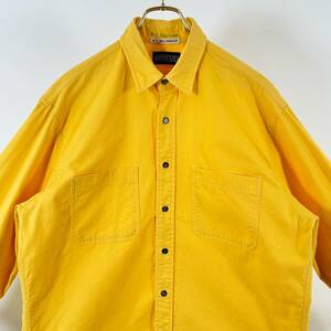 希少《 LANDS'END / USA 》80s 90s 美品【 ランズエンド 黄色 イエロー コットン ツイル ワークシャツ M アメリカ製 ビンテージ 】