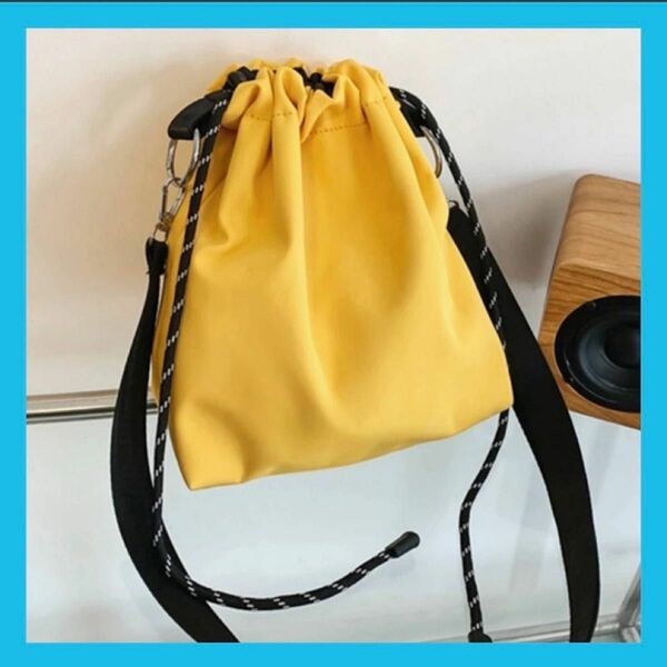 巾着バッグ ショルダーバッグ ナイロン 防水 カジュアル シンプル コンパク黄色 巾着