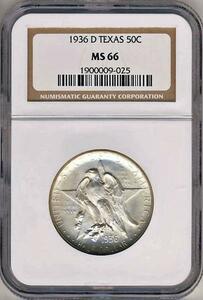 ●アメリカ 1936D NGC MS66 テキサス州100周年記念 50セント銀貨