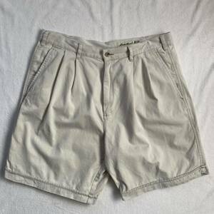 90s 白タグ Eddie Bauer チノショートパンツ ツータック裾ダブル ハーフパンツ ショーツ チノ 古着 短パン