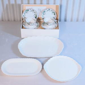 a) NARUMI CHINA ティーカップペア BONE CHINA オーバルディッシュ プレート 未使用