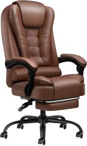 オフィスチェア ワークチェア 社長椅子 デスクチェア 事務椅子 レザーチェア 無段階リクライニング ハイバック 連動型肘掛け 静音キャス。
