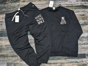 XXL Nike reverse side nappy fleece top and bottom setup inspection Crew jogger pants embroidery big Logo sweat hybrid HBR black / black 2XL