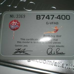 貴重★GJ 1/400 ヴァージンアトランティック航空 21周年「Birthday Girl」G-VFAB B747-400★Virgin Atlantic ”Lady Penelope”の画像9