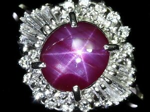 KL10990S【1円～】新品【RK宝石】≪Star Ruby≫ 神秘の宝石 極上非加熱スタールビー 大粒1.61ct 極上ダイヤモンド Pt900 高級リング ダイヤ