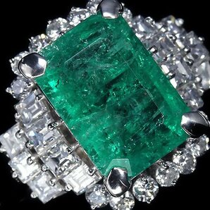 ZL10875S【1円～】新品仕上【RK宝石】≪Emerald≫ 天然エメラルド 特大3.75ct 極上ダイヤモンド 総計1.1ct Pt900 超高級リング ダイヤの画像3