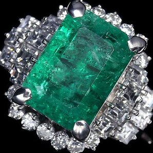 ZL10875S【1円～】新品仕上【RK宝石】≪Emerald≫ 天然エメラルド 特大3.75ct 極上ダイヤモンド 総計1.1ct Pt900 超高級リング ダイヤの画像1