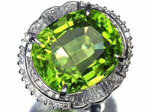 UR11061SS【1円～】新品【RK宝石】《Peridot》極上ペリドット 特大13.92ct!!! 極上ダイヤモンド 総計0.87ct Pt900 高級リング ダイヤ