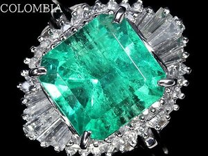 ILI10830T【1円～】新品【RK宝石】超希少! コロンビア産 極上エメラルド 特大3.98ct! 極上ダイヤモンド 0.56ct Pt900 超高級リング ダイヤ