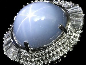 KVL10986S【1円～】新品【RK宝石】超希少サイズ! 上質非加熱スターサファイア 60.49ct 極上ダイヤモンド 3.11ct Pt900 超高級リング ダイヤ