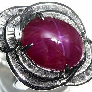 ZL11181SS【1円～】新品【RK宝石】《Star Ruby》天然非加熱スタールビー 特大12.924ct 極上ダイヤモンド 0.83ct Pt900 超高級リング ダイヤの画像3