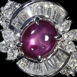 IOK11110T【1円～】新品【RK宝石】《Star Ruby》ビルマ産 極上非加熱スタールビー 特大3.25ct 極上ダイヤモンド 1.55ct Pt900 超高級リングの画像5