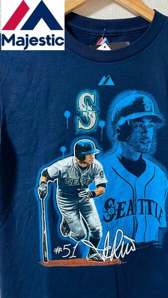 【イチロー マジェスティック プリントTシャツ M マリナーズ MLB ICHIRO Seattle Mariners】　