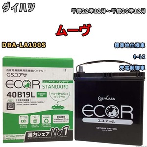 国産 バッテリー GSユアサ ECO.R STANDARD ダイハツ ムーヴ DBA-LA100S 平成22年12月～平成26年12月 EC40B19LST