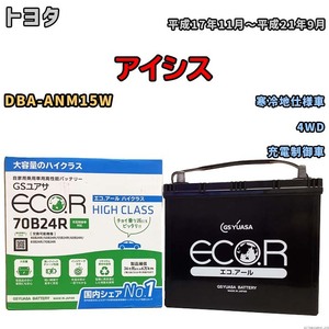 国産 バッテリー GSユアサ ECO.R HIGH CLASS トヨタ アイシス DBA-ANM15W 平成17年11月～平成21年9月 EC70B24RHC