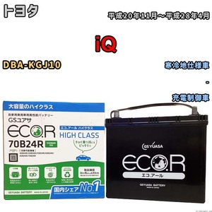 国産 バッテリー GSユアサ ECO.R HIGH CLASS トヨタ ｉＱ DBA-KGJ10 平成20年11月～平成28年4月 EC70B24RHC