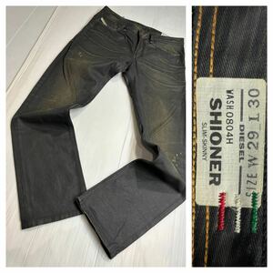 DIESEL ディーゼル　ヒッコリーストライプ　イタリア製　加工　SHIONER SLIM SKINNY コーディング パンツ　黒　W29L30 約78cm 