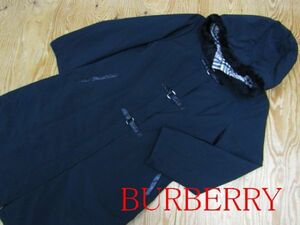 難あり★バーバリー Burberry★レディース兼用可能 裏ノバチェック フーディジップコート ブラック★R60310017B