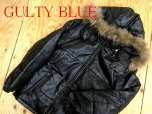 ★GUILTY BLUE★羊革ラムスキン リアルファーフーディ レザーダウンジャケット★R60317042A