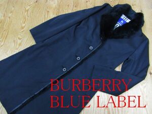 ★バーバリー Burberry ブルーレーベル★レディース 裏ノバチェック 襟フェイクファー デザインコート★R60317006B