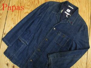 ★パパス Papas★メンズ カバーオール風 ステンカラーデニムジャケット 裏総柄★R60331012A