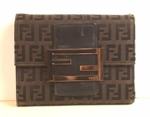 ICH【中古品】 FENDI フェンディ 三つ折り財布 ズッキーノ 8M0023 キャンバス×レザー 〈206-240318-ss11-ICH〉