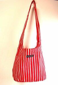 ICH【中古品】 marimekko マリメッコ キャンバス ワンショルダーバッグ ボーダー レッド×ホワイト 〈205-240326-ss15-ICH〉