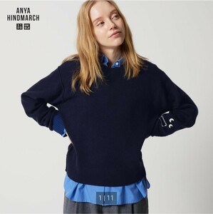 新品 タグ付き アニヤハインドマーチ ネイビー UNIQLO ユニクロ ANYA HINDMARCH ニット クルーネックセーター Lサイズ