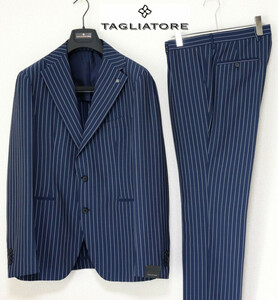 143,000 jpy tag equipped [ Tagliatore ] spring summer pinstripe 2B suit navy blue 50(XL) pin badge attaching * hanger attaching v4744