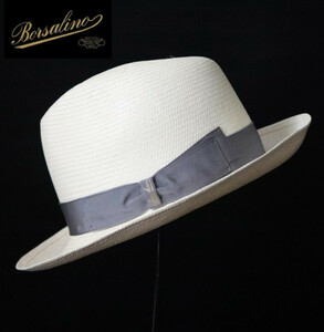 58,300円新品タグ付き【Borsalino ボルサリーノ 】高級ファイン パナマハット 麦わら帽子 白 58 v4656-1958