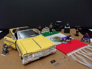 シボレー インパラ HOMIES ローライダー 模型 人形 1964 Chevrolet Impala ホーミーズ アメ車 チカーノ HIPHOP ギャングスタ N.W.A Raiders