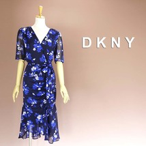 半額セール★新品 DKNY 8/13号 ダナキャラン 紺 青 白 花柄 ワンピース パーティドレス 半袖 結婚式 二次会 フォーマル 発表会 輝46JJ2902_画像1