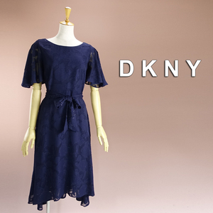 新品 DKNY 2/9号 ダナキャラン 紺 花柄 Aライン ワンピース パーティドレス 半袖 結婚式 二次会 フォーマル お呼ばれ 発表会 華50Y0404