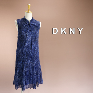 新品 DKNY 10/15号 ダナキャラン 紺 青 シフォン ワンピース パーティドレス 結婚式 二次会 披露宴 フォーマル お呼ばれ 発表会 輝36Y1106