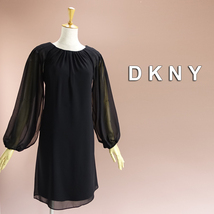 新品 DKNY 4/9号～11号 ダナキャラン 黒 シフォン ワンピース パーティドレス ブラック 長袖 結婚式 二次会 フォーマル お呼ばれ 華33Y1202_画像1