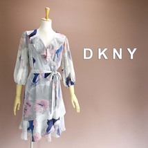 新品 DKNY 8/13号 ダナキャラン 白 青 ピンク 花柄 シフォン ワンピース パーティドレス 結婚式 披露宴 二次会 発表会 演奏会 輝42Y1602_画像1