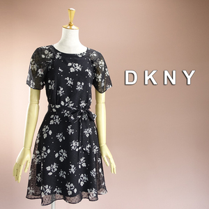 新品 DKNY 16W/23号 ダナキャラン 黒 白 花柄 ワンピース パーティドレス 半袖 結婚式二次会 披露宴 フォーマル お呼ばれ 発表会 葵33Y1903