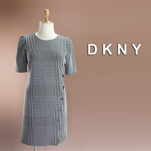 新品 DKNY 14/19号 ダナキャラン 黒 白 チェック柄 ワンピース パーティドレス 半袖 大きいサイズ 結婚式 二次会 フォーマル 凛42Y2904