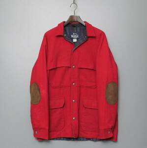 TG1930▽80s ヴィンテージ ウールリッチ/WOOLRICH USA製 メンズL 肘パッチ ウール シャツジャケット レッド系