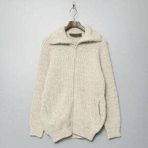 TF9949▽英国製 Woolly Pully/ウーリープーリー メンズM ウールリブニット 肘パッチ ニットジャケット/ジップアップブルゾン ベージュ系