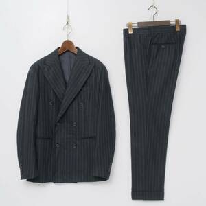 MF4242◎バルベラ生地 salotto di guji グジ チョークストライプ ウールカシミヤ シングル スーツ セットアップ ガーメントケース サイズ44