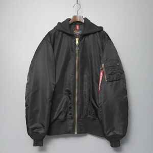 TH2493◎ALPHA INDUSTRIES アルファ フード付き #TA0130 MA-1 NATUS FRIGHT JACKET フライトジャケット 中綿 ブルゾン ブラック系 サイズ4L