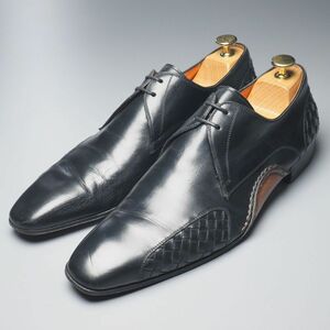 W1414//*マグナーニ/MAGNANNI*10383/メンズ41.5/オパンケ縫い+編み込み革装飾/プレーントゥ/レザーシューズ/革靴/黒/ブラック