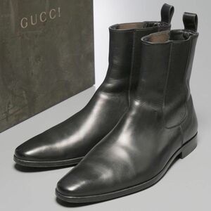 GP5536//イタリア製*グッチ/GUCCI*メンズ40.5E/サイドゴアブーツ/チェルシーブーツ/ショートブーツ/革靴/黒/ブラック