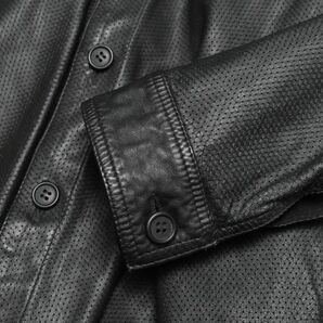 GP5724▽イタリア製 マルコ タリアフェリ/MARCO TAGLIAFERRI メンズ46 パンチング 羊革 レザージャケット シャツジャケット ブルゾン 黒の画像4