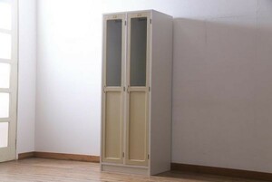 R-037985 original hinoki natural wood *hiba material bubble glass . retro 2 person for paint locker ( storage shelves, cupboard )(R-037985)